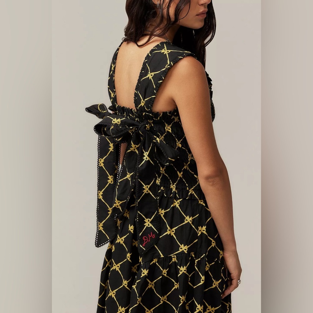 New Damson Madder Tish midi dress in black bow print - Picture 3 of 11